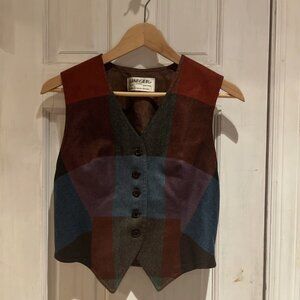 Rare Jaeger Women's Wool Patchwork Vest Red Vintage 1970s Medium Tweed 10/12